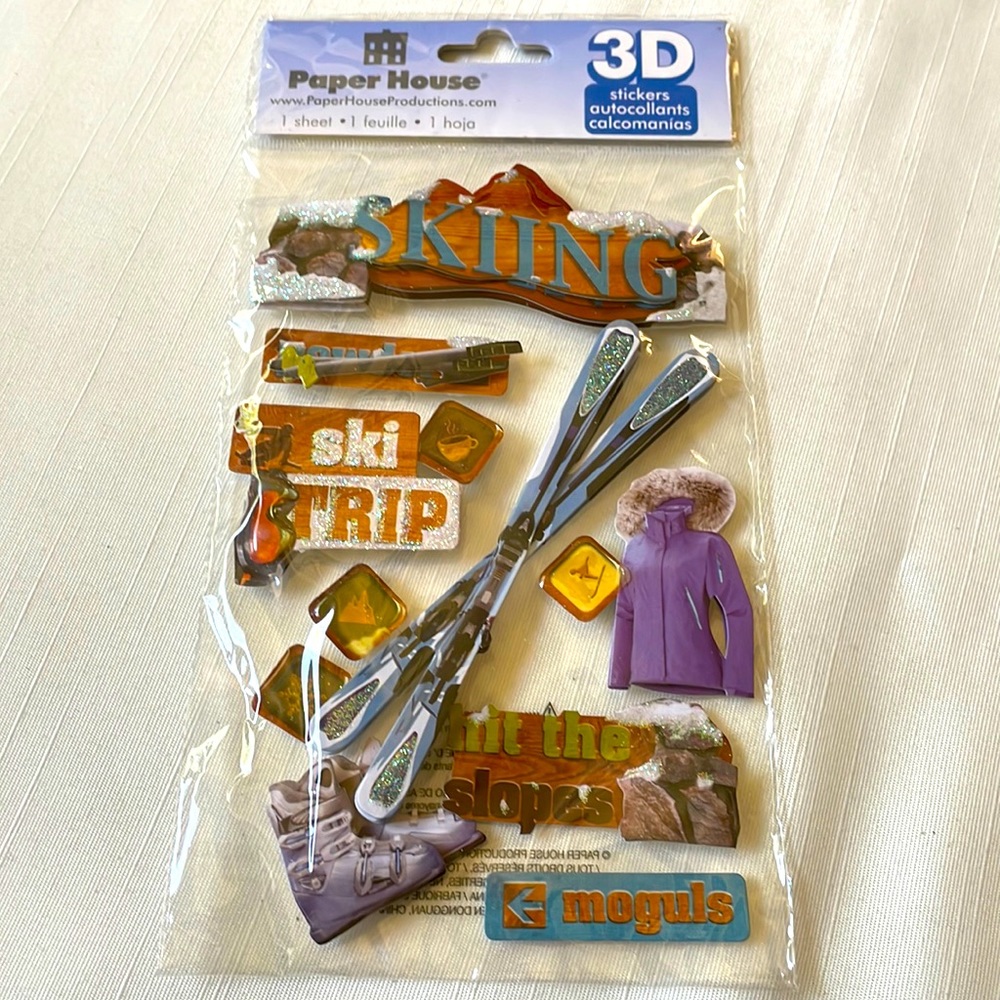 Paper House 3d sticker set NWT ski trip skiing winter scrapbook